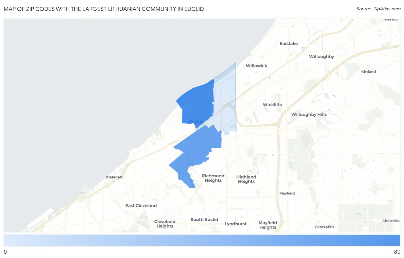 Zip Codes with the Largest Lithuanian Community in Euclid Map
