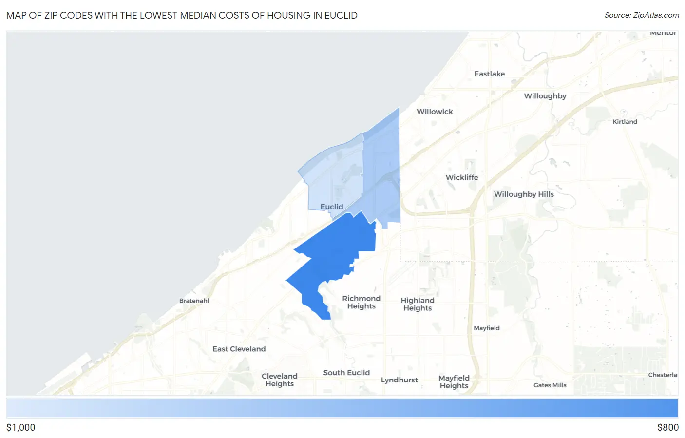 Zip Codes with the Lowest Median Costs of Housing in Euclid Map