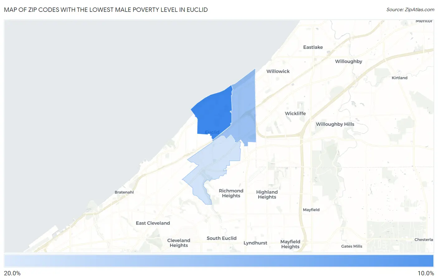 Zip Codes with the Lowest Male Poverty Level in Euclid Map