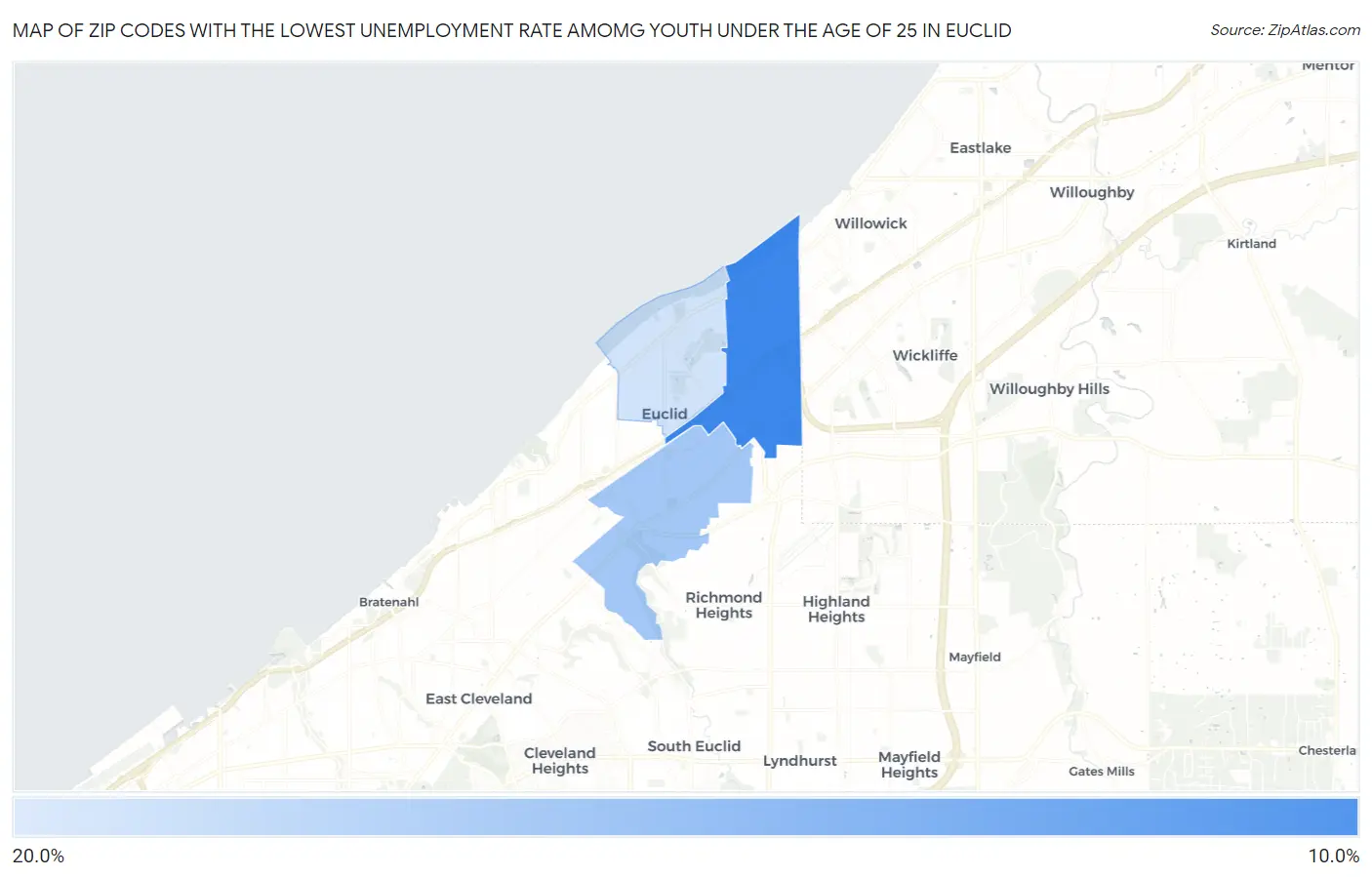 Zip Codes with the Lowest Unemployment Rate Amomg Youth Under the Age of 25 in Euclid Map