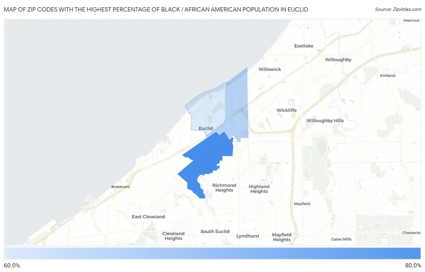 Zip Codes with the Highest Percentage of Black / African American Population in Euclid Map