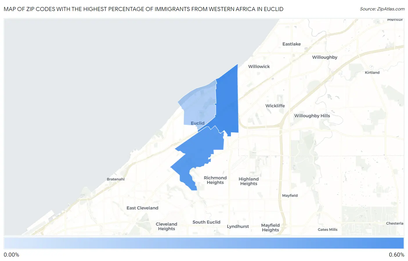 Zip Codes with the Highest Percentage of Immigrants from Western Africa in Euclid Map