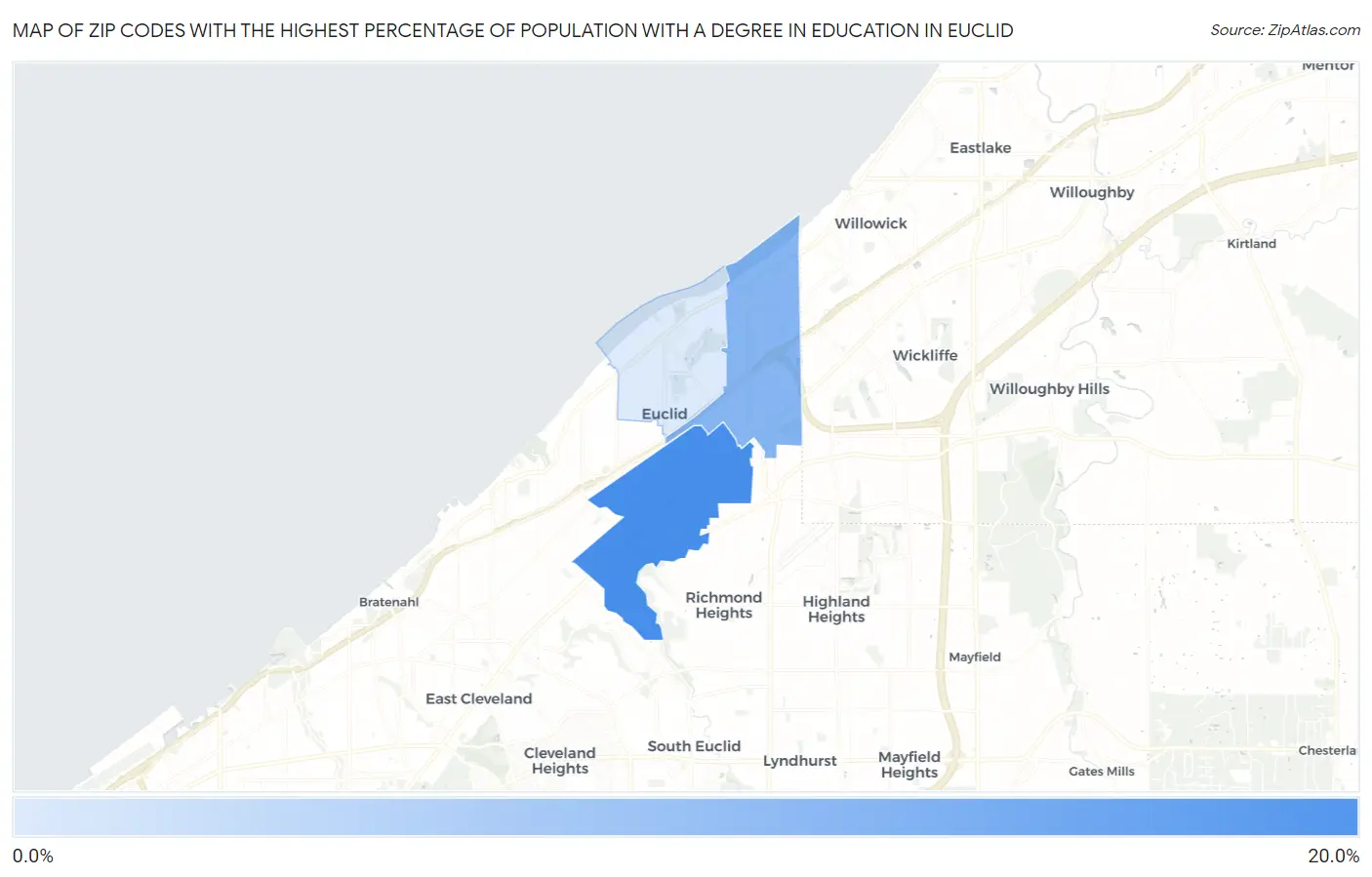 Zip Codes with the Highest Percentage of Population with a Degree in Education in Euclid Map