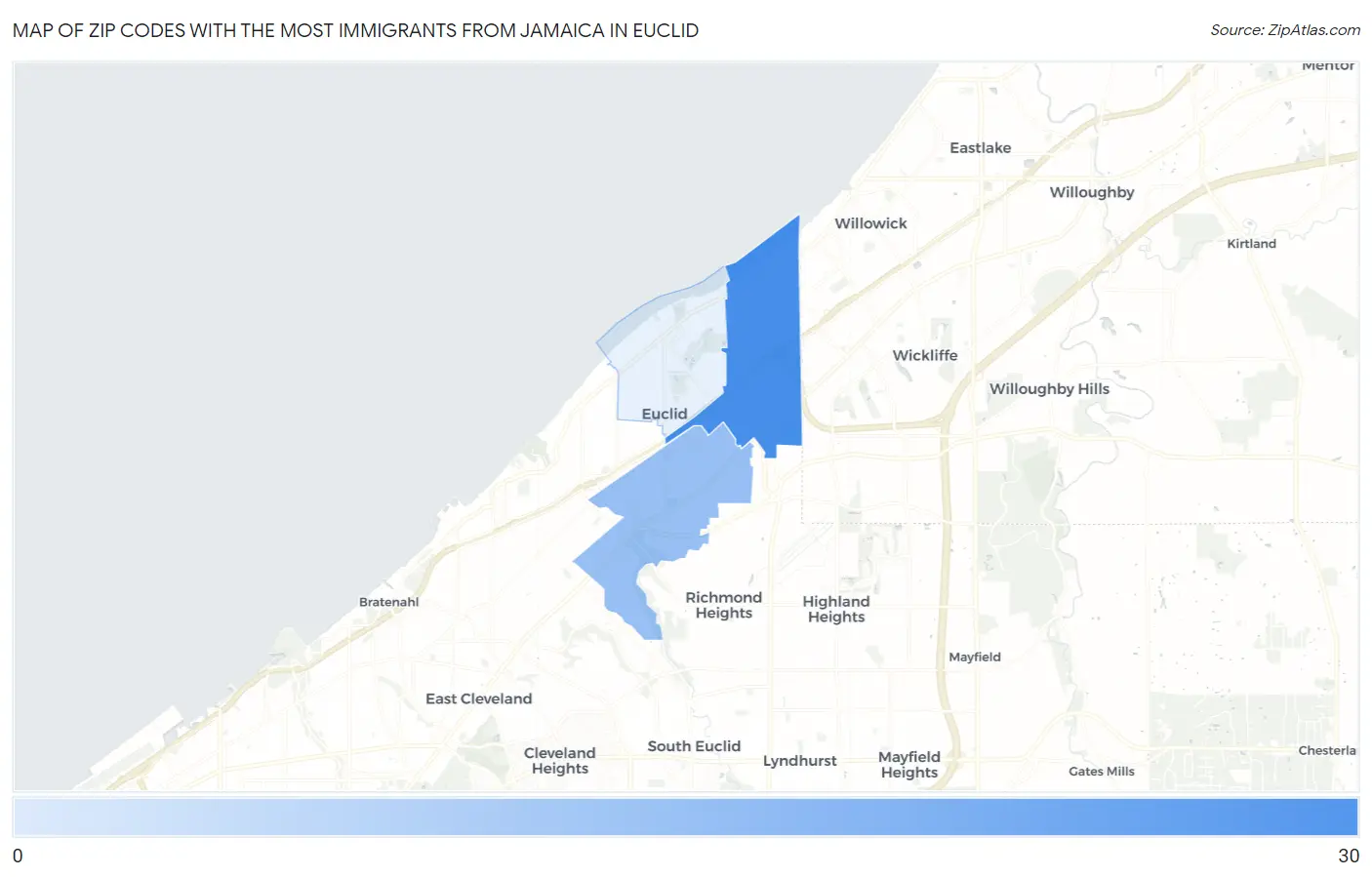 Zip Codes with the Most Immigrants from Jamaica in Euclid Map