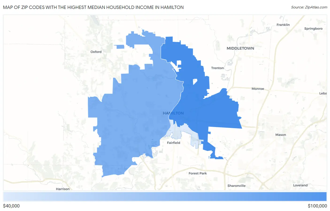 Zip Codes with the Highest Median Household Income in Hamilton Map