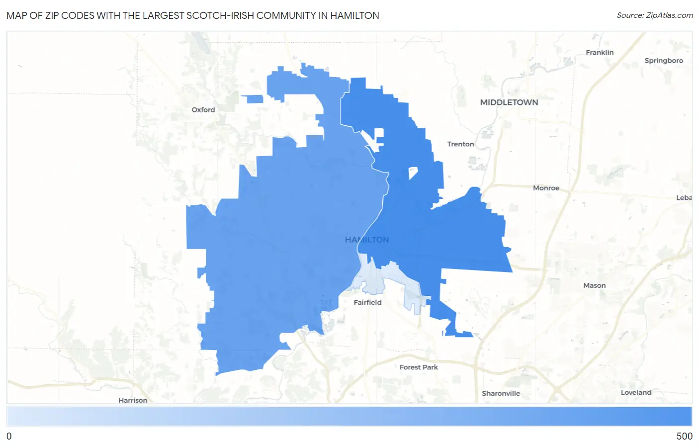 Zip Codes with the Largest Scotch-Irish Community in Hamilton Map
