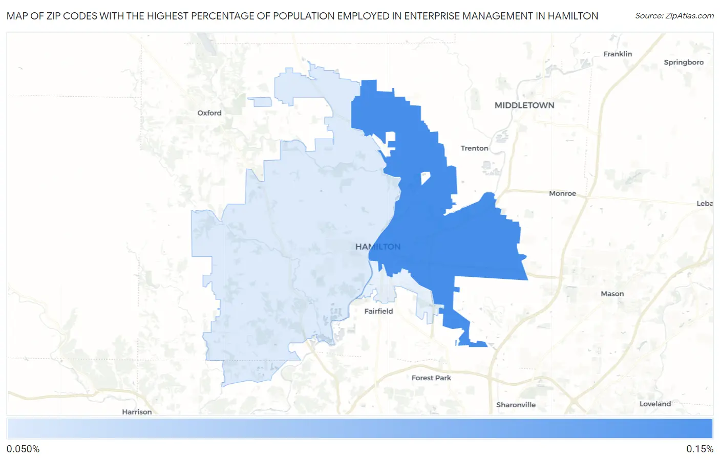 Zip Codes with the Highest Percentage of Population Employed in Enterprise Management in Hamilton Map