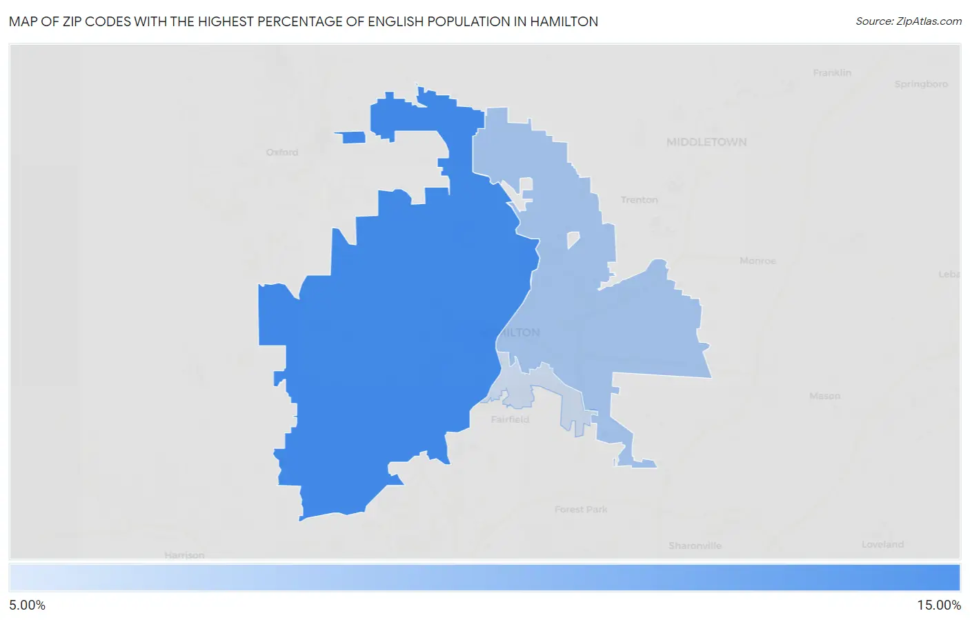 Zip Codes with the Highest Percentage of English Population in Hamilton Map