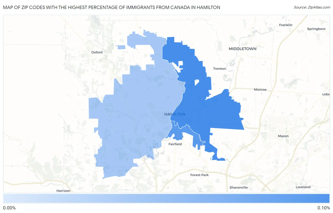 Zip Codes with the Highest Percentage of Immigrants from Canada in Hamilton Map
