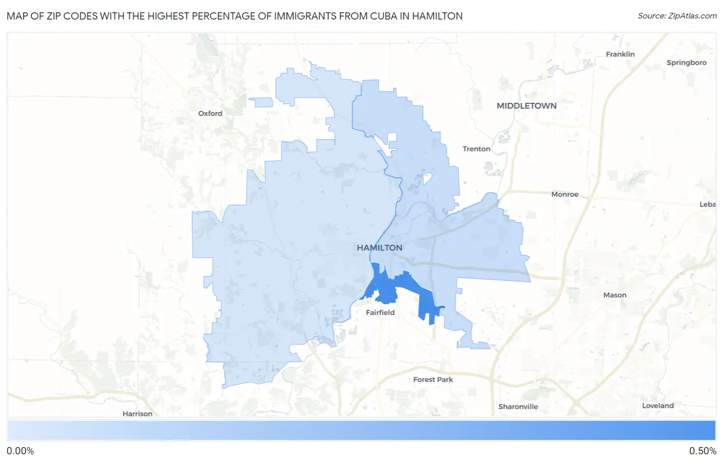 Zip Codes with the Highest Percentage of Immigrants from Cuba in Hamilton Map