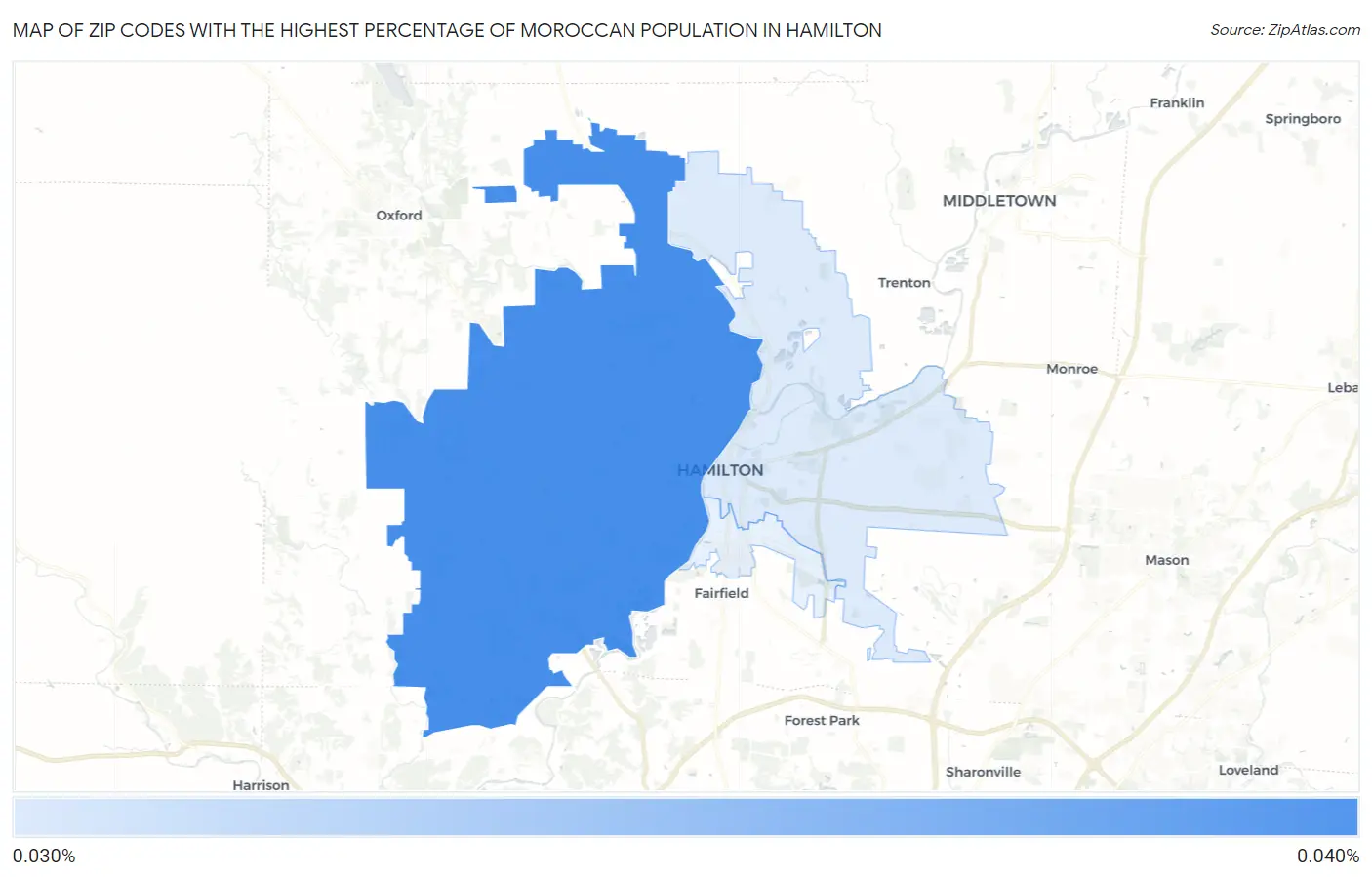 Zip Codes with the Highest Percentage of Moroccan Population in Hamilton Map