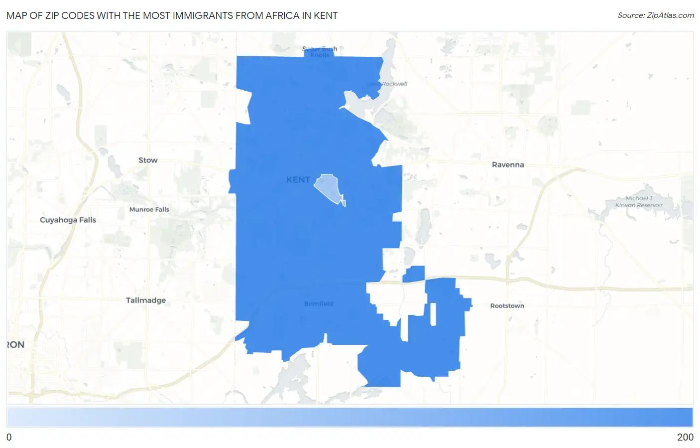 Zip Codes with the Most Immigrants from Africa in Kent Map