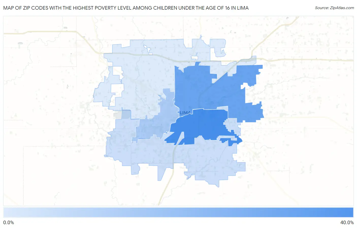 Zip Codes with the Highest Poverty Level Among Children Under the Age of 16 in Lima Map