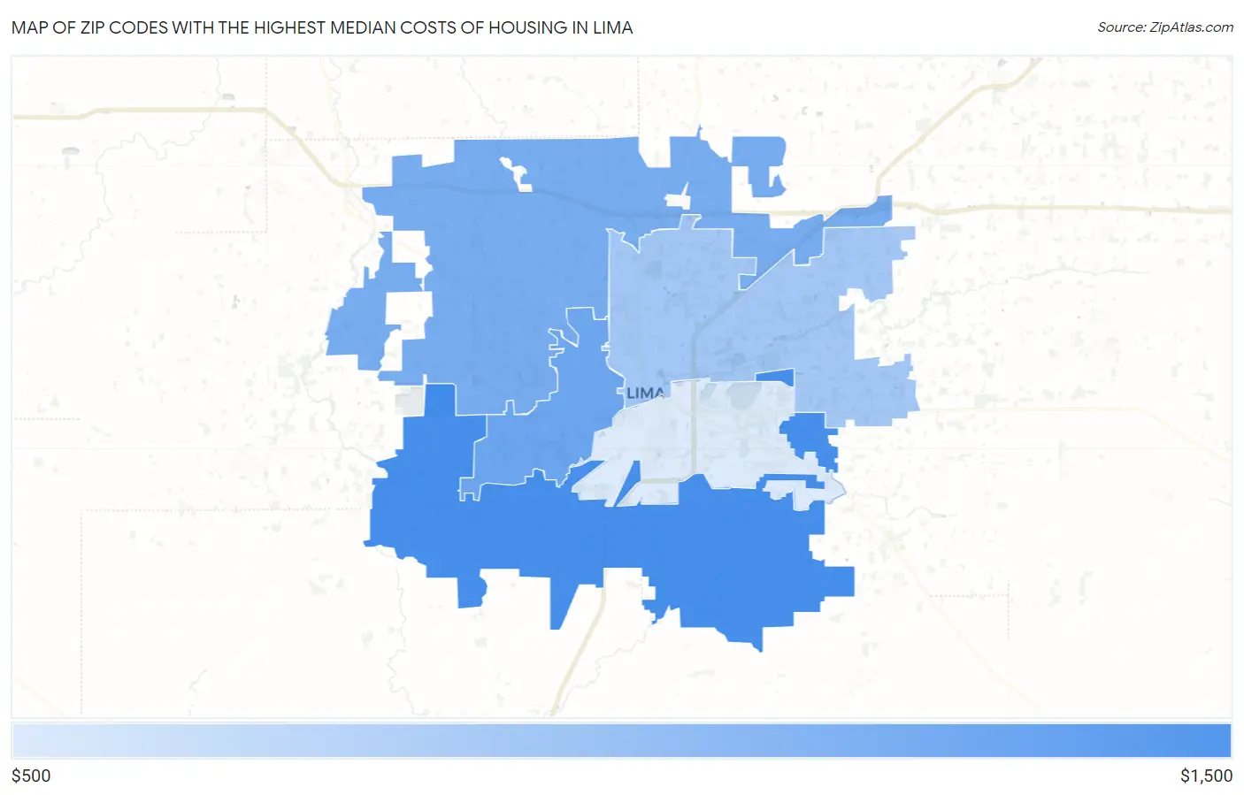Zip Codes with the Highest Median Costs of Housing in Lima Map