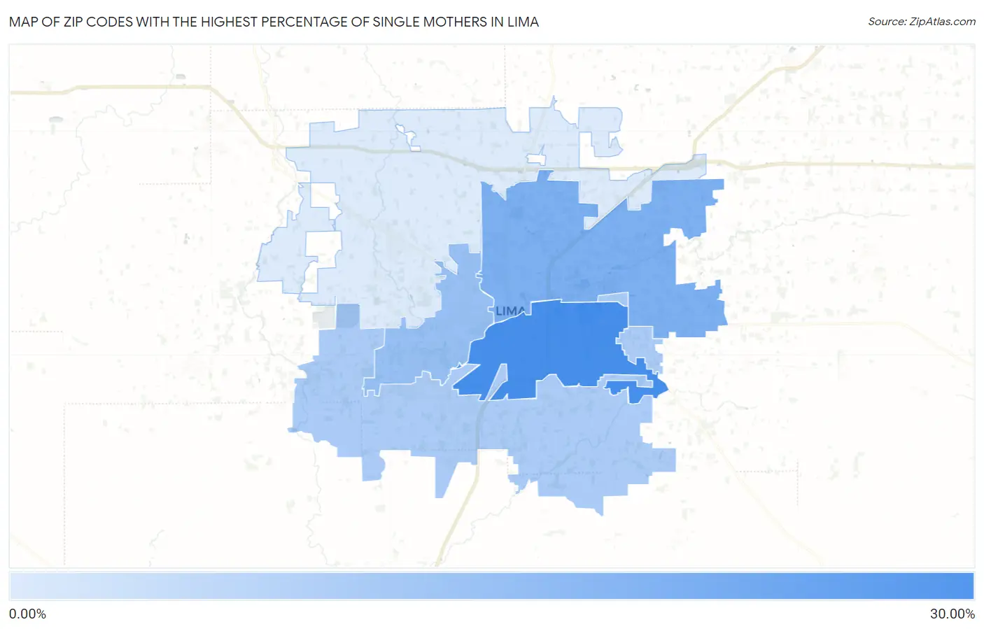 Zip Codes with the Highest Percentage of Single Mothers in Lima Map
