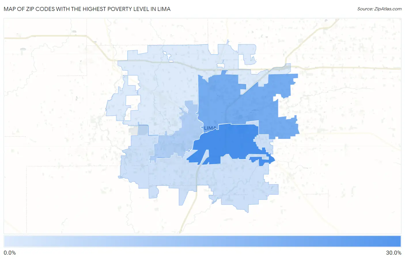Zip Codes with the Highest Poverty Level in Lima Map