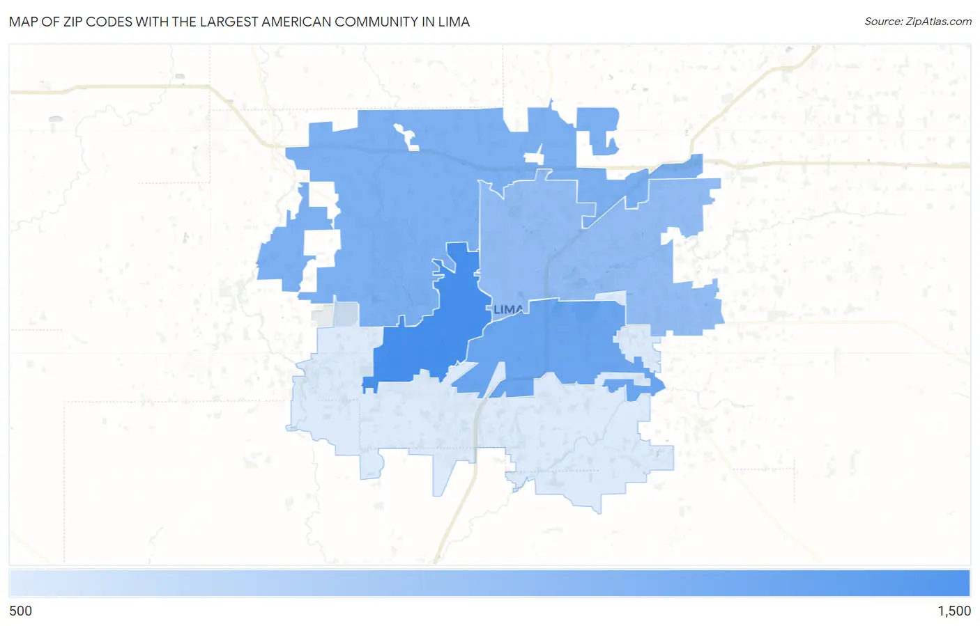 Zip Codes with the Largest American Community in Lima Map