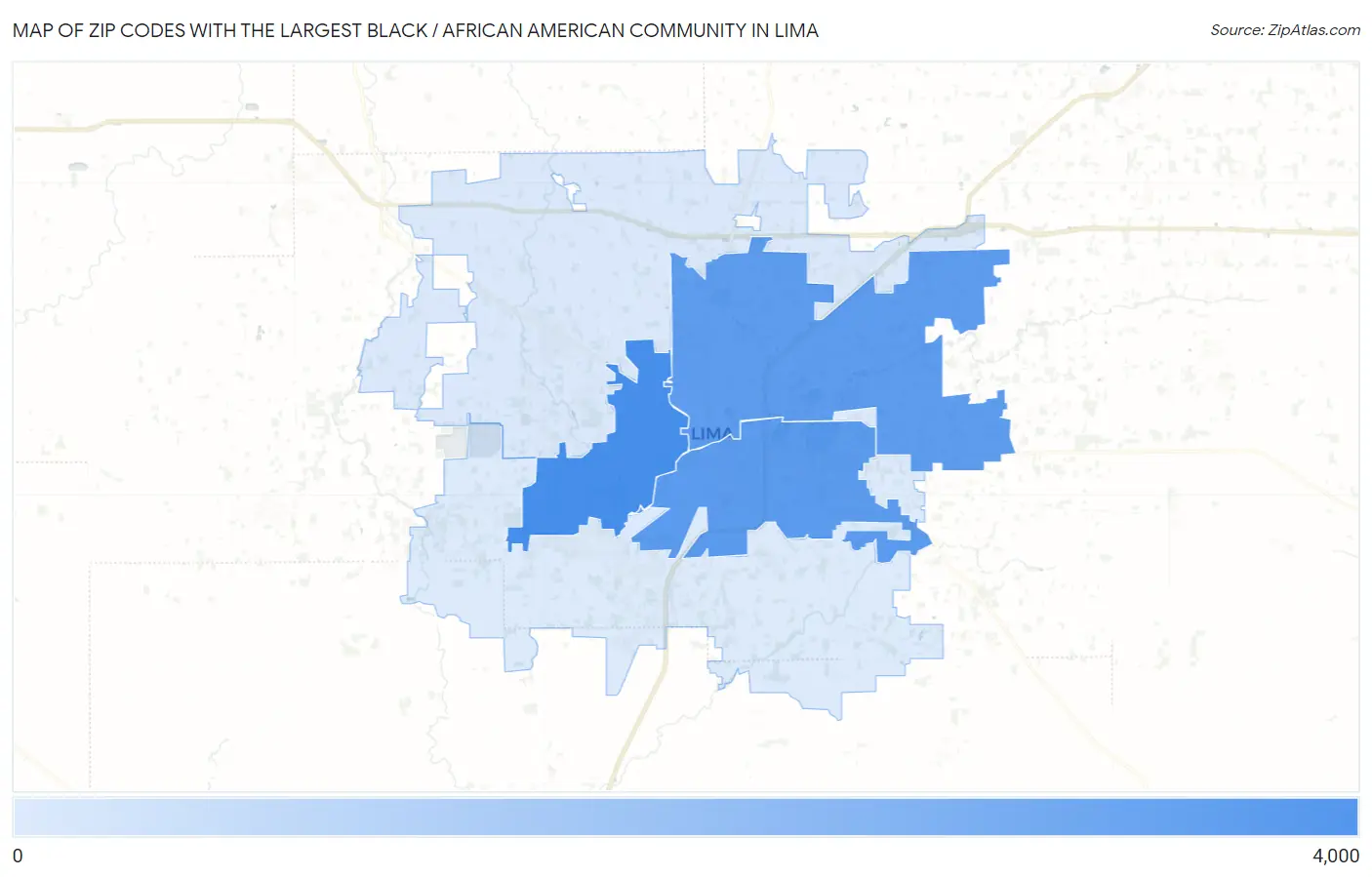 Zip Codes with the Largest Black / African American Community in Lima Map