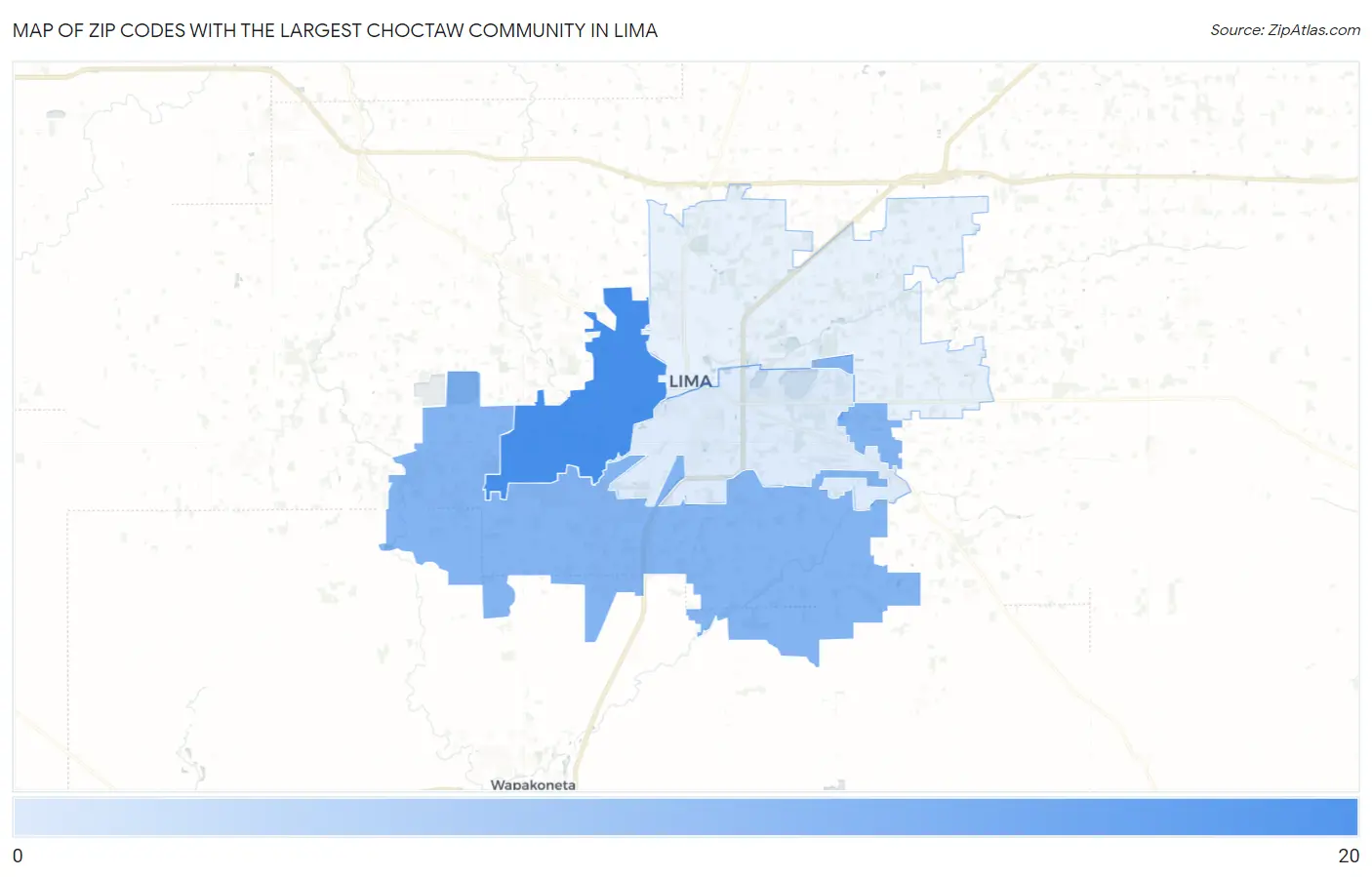 Zip Codes with the Largest Choctaw Community in Lima Map