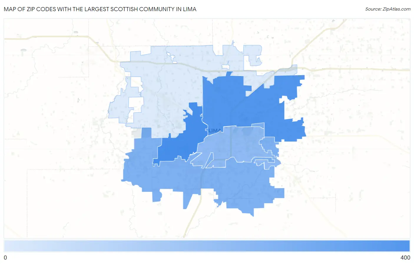 Zip Codes with the Largest Scottish Community in Lima Map