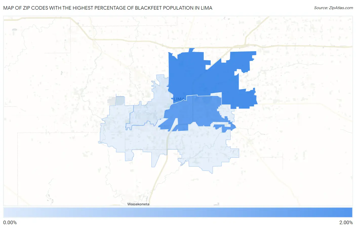 Zip Codes with the Highest Percentage of Blackfeet Population in Lima Map