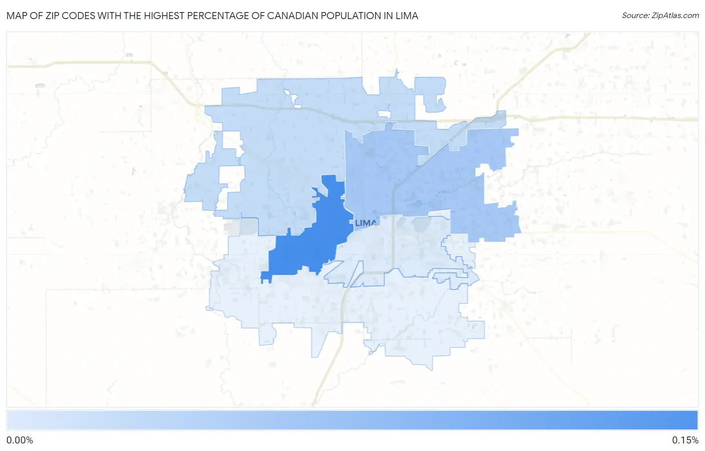 Zip Codes with the Highest Percentage of Canadian Population in Lima Map