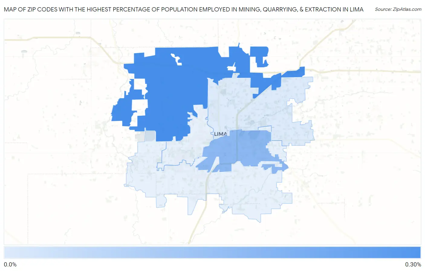 Zip Codes with the Highest Percentage of Population Employed in Mining, Quarrying, & Extraction in Lima Map