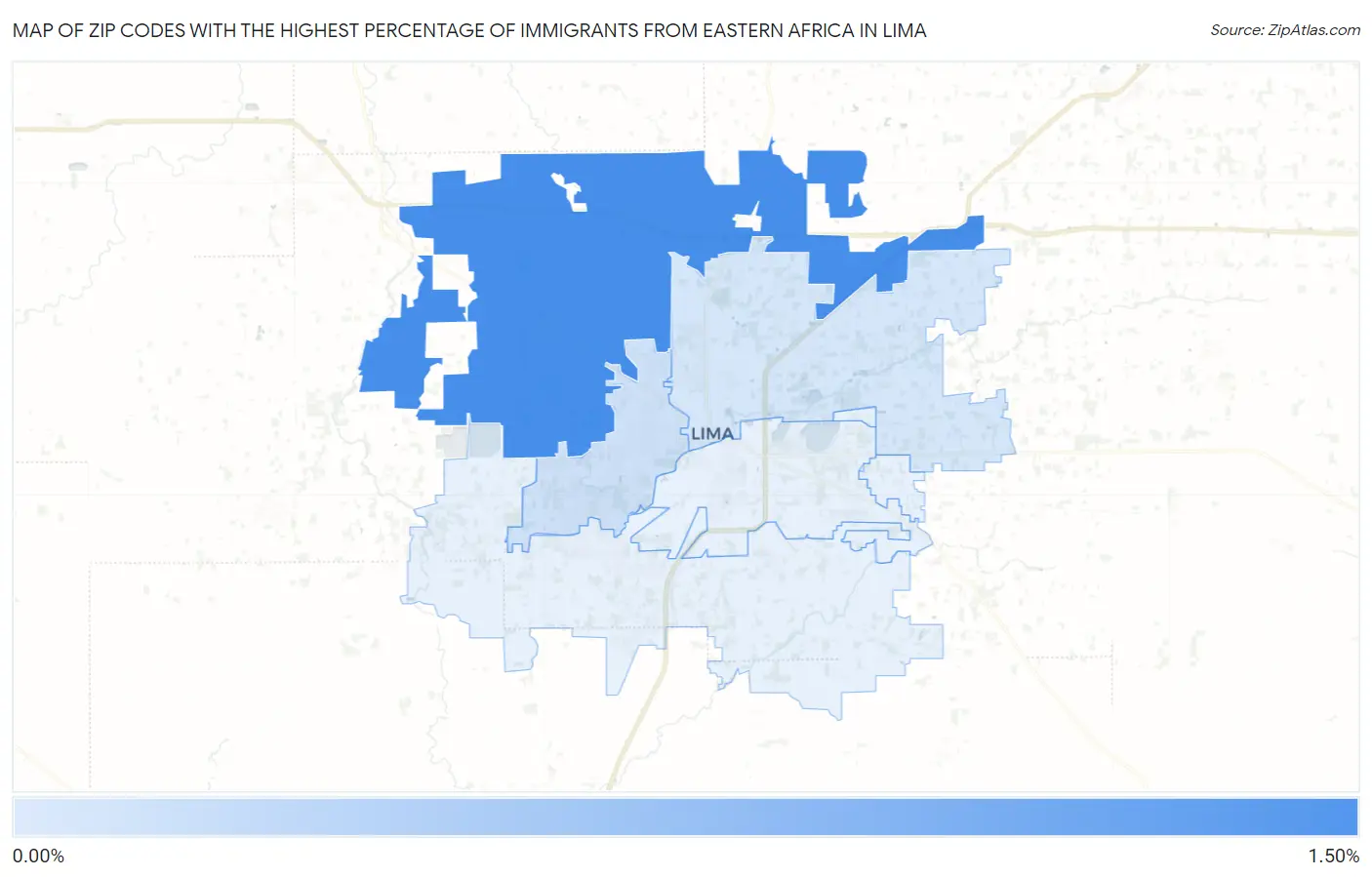 Zip Codes with the Highest Percentage of Immigrants from Eastern Africa in Lima Map