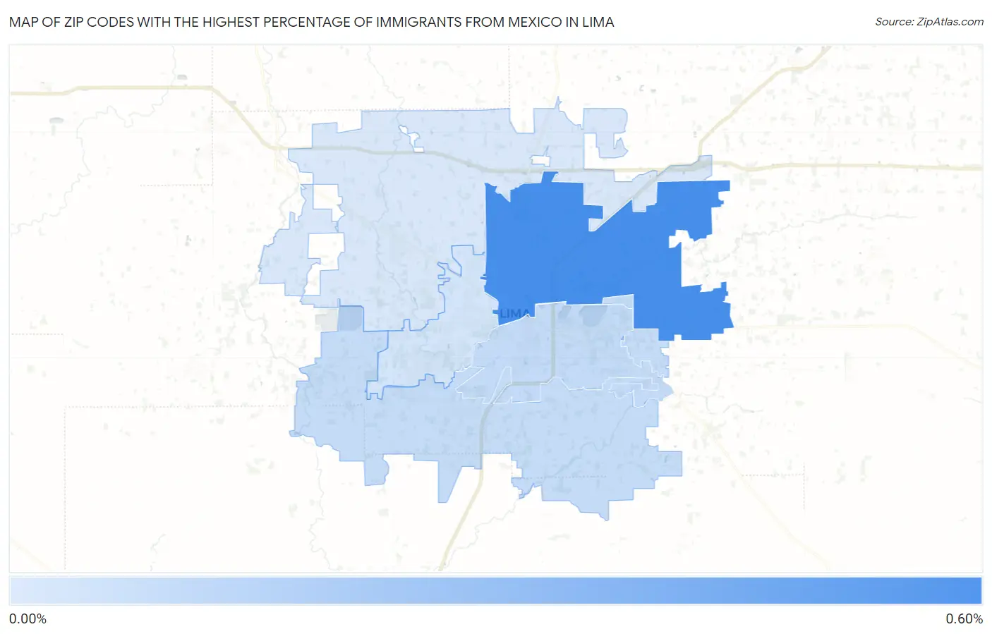 Zip Codes with the Highest Percentage of Immigrants from Mexico in Lima Map