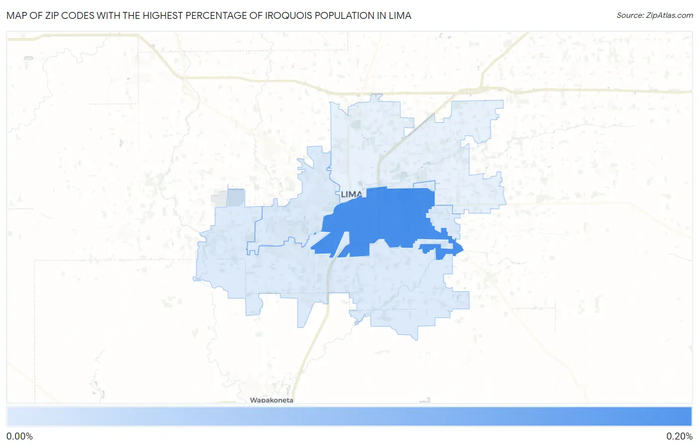 Zip Codes with the Highest Percentage of Iroquois Population in Lima Map