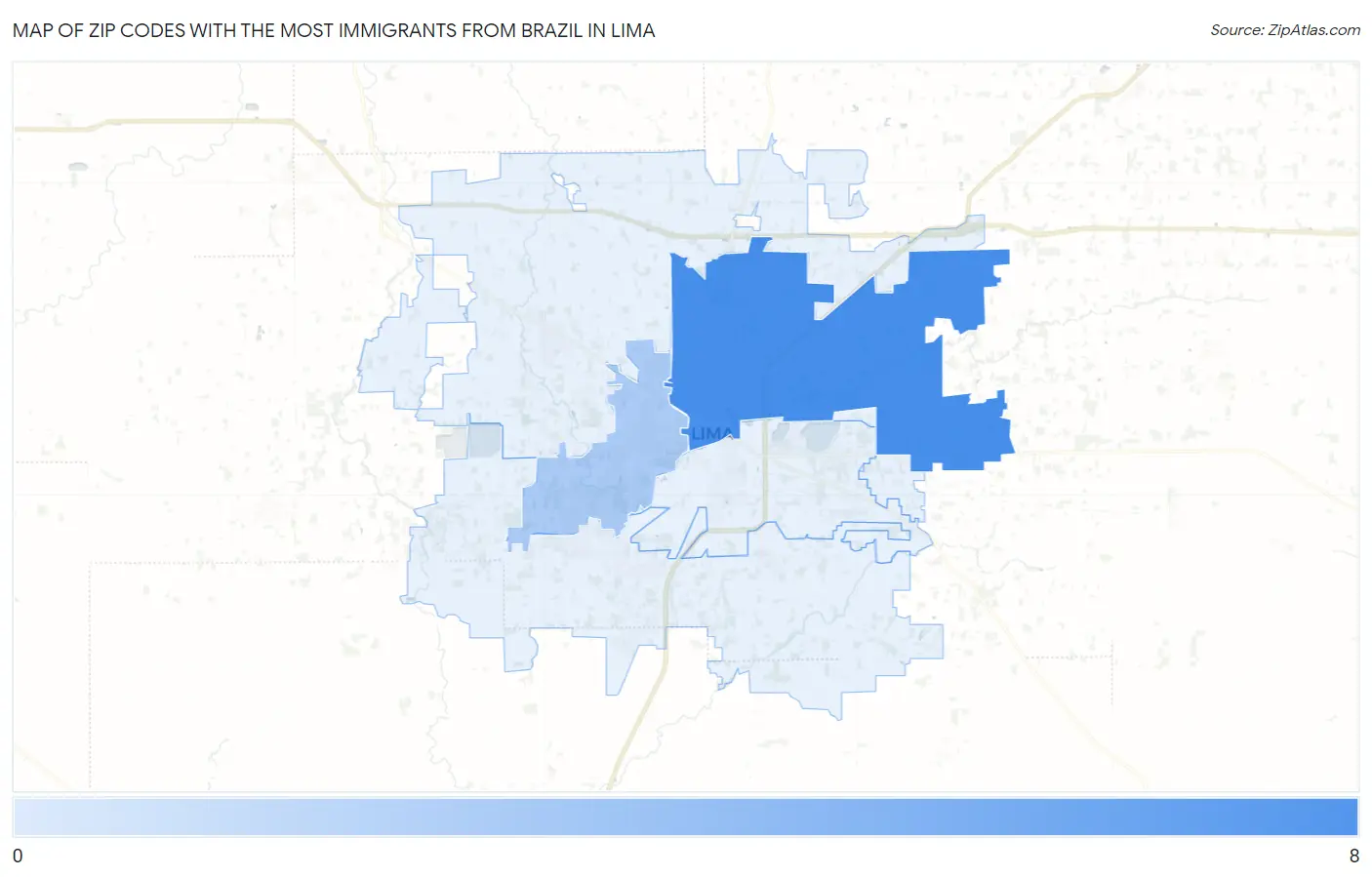 Zip Codes with the Most Immigrants from Brazil in Lima Map