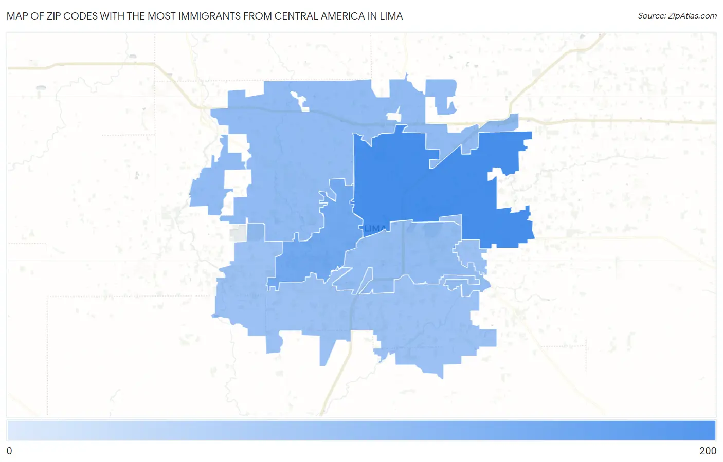 Zip Codes with the Most Immigrants from Central America in Lima Map