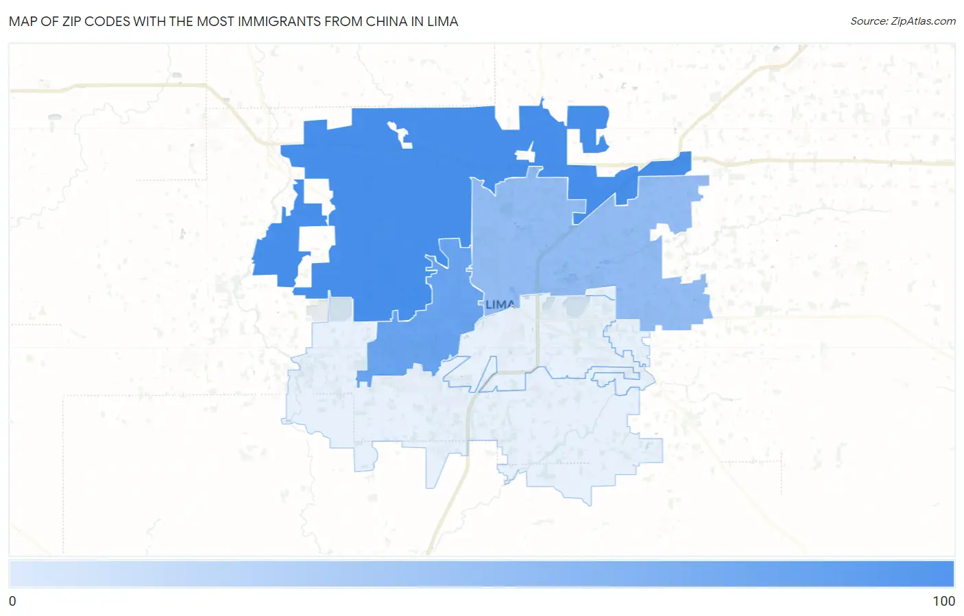 Zip Codes with the Most Immigrants from China in Lima Map