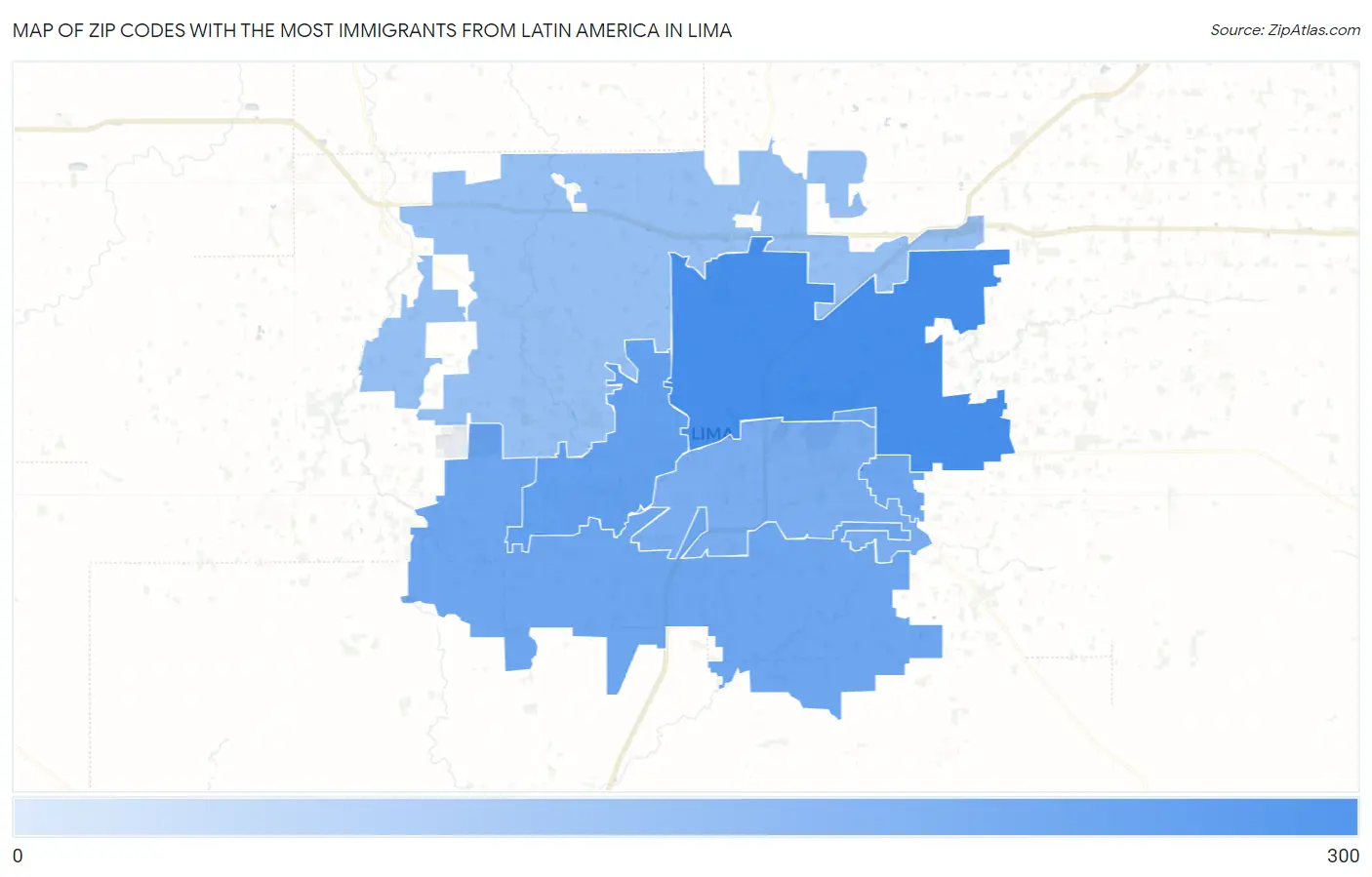 Zip Codes with the Most Immigrants from Latin America in Lima Map