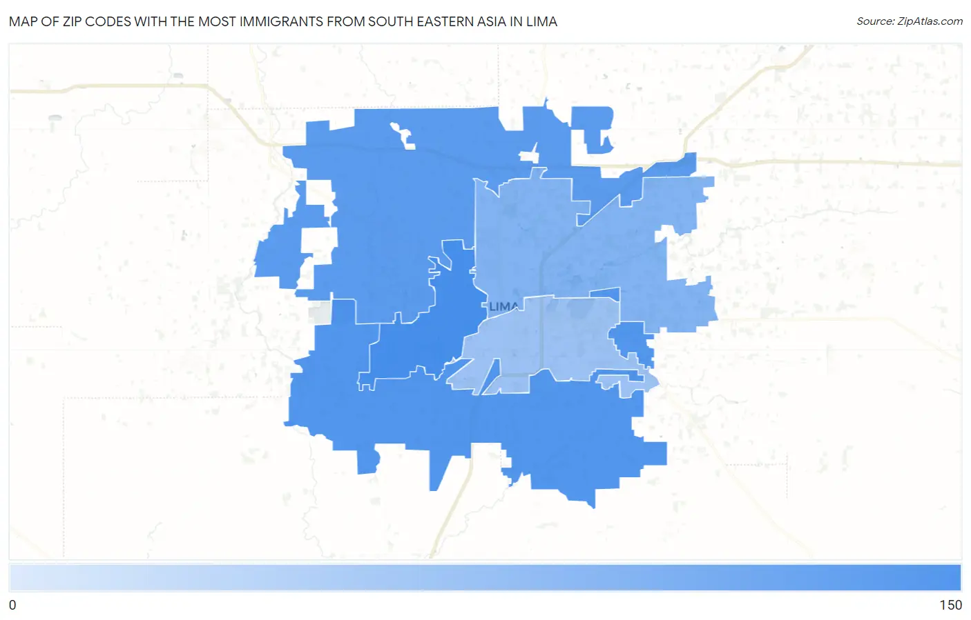 Zip Codes with the Most Immigrants from South Eastern Asia in Lima Map