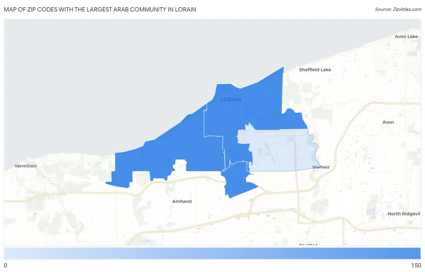 Zip Codes with the Largest Arab Community in Lorain Map