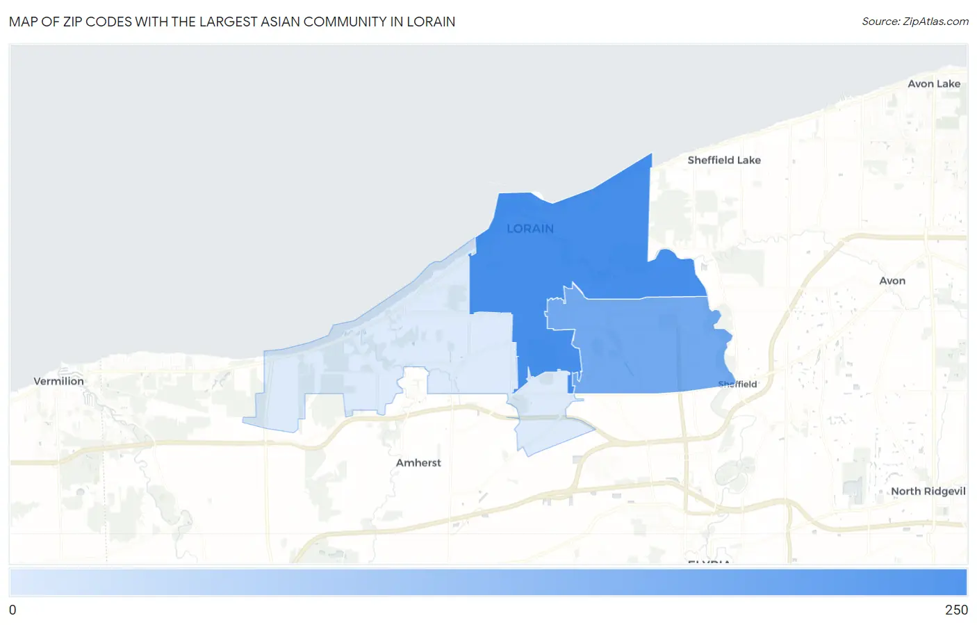 Zip Codes with the Largest Asian Community in Lorain Map