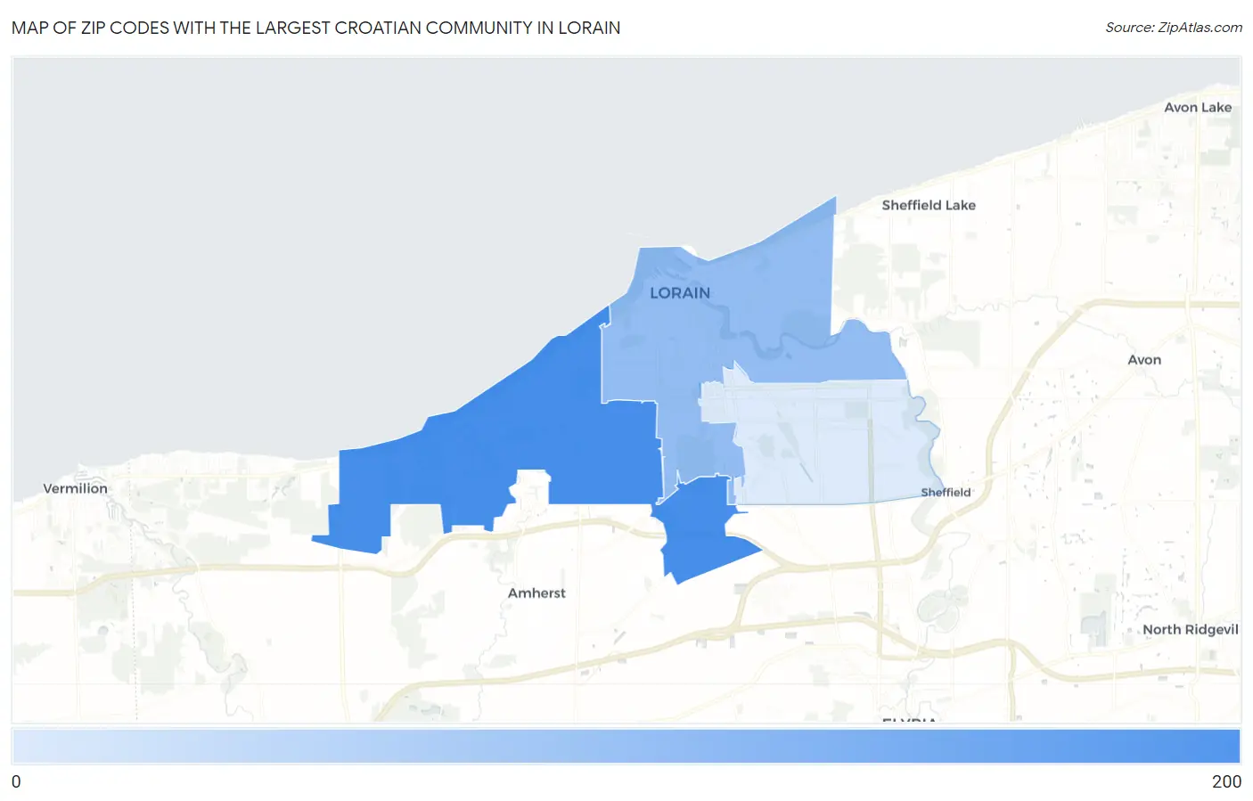 Zip Codes with the Largest Croatian Community in Lorain Map