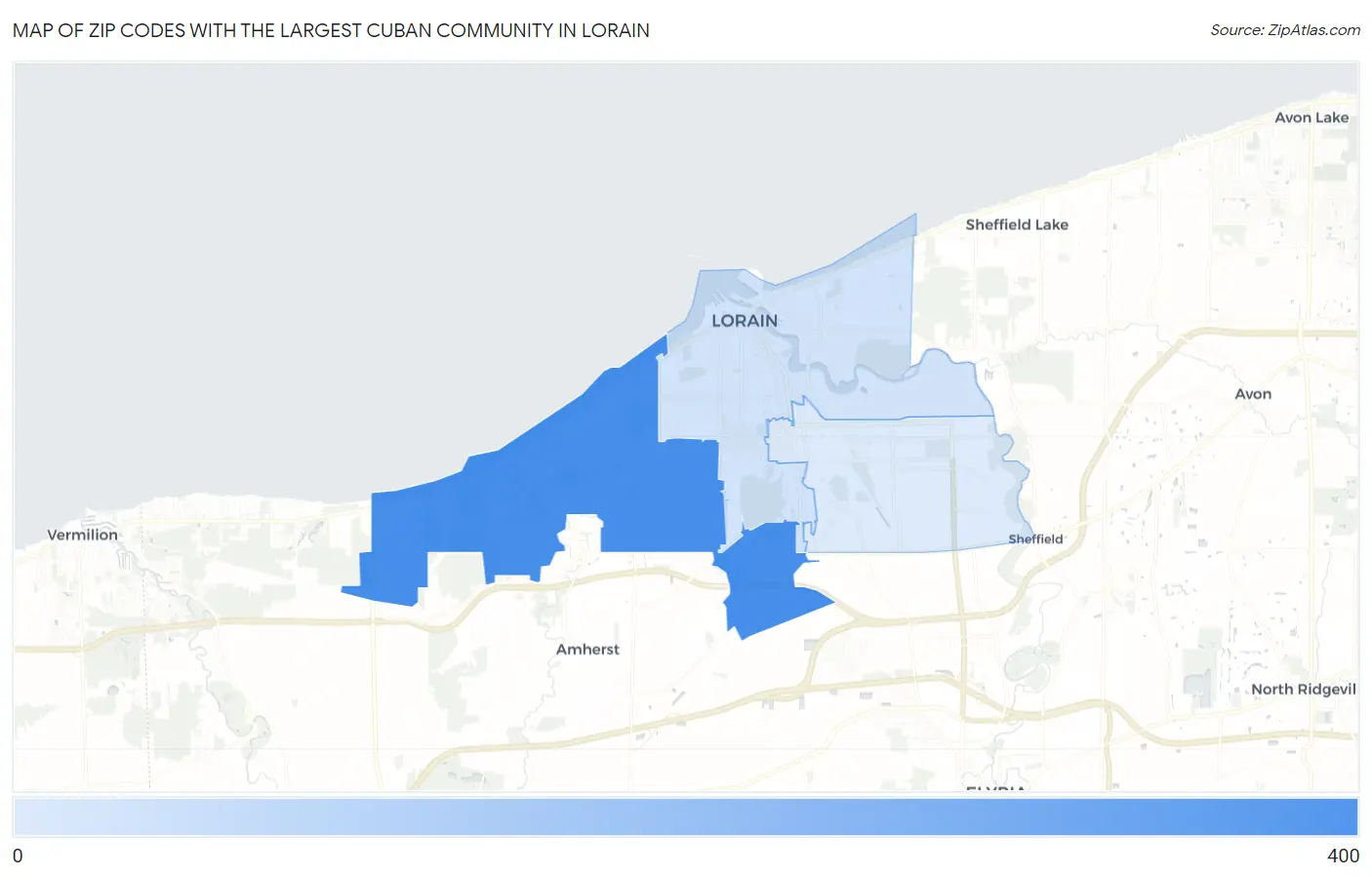 Zip Codes with the Largest Cuban Community in Lorain Map