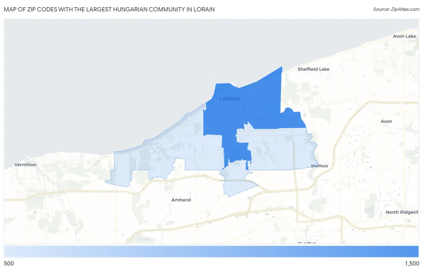 Zip Codes with the Largest Hungarian Community in Lorain Map