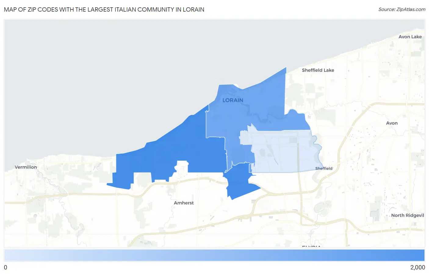 Zip Codes with the Largest Italian Community in Lorain Map