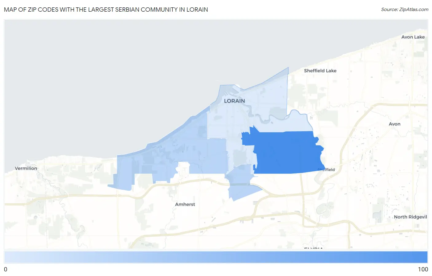 Zip Codes with the Largest Serbian Community in Lorain Map