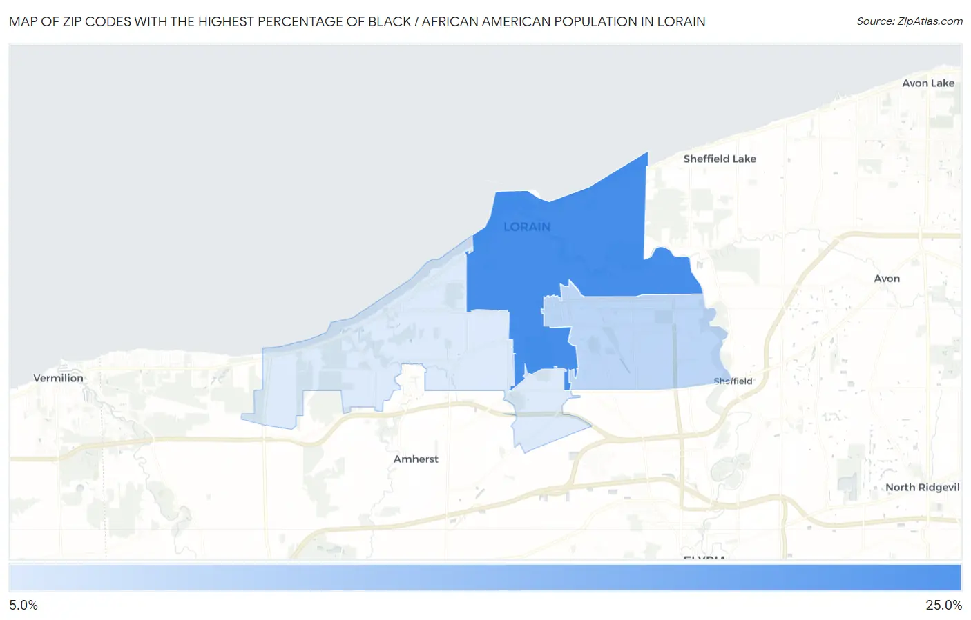 Zip Codes with the Highest Percentage of Black / African American Population in Lorain Map