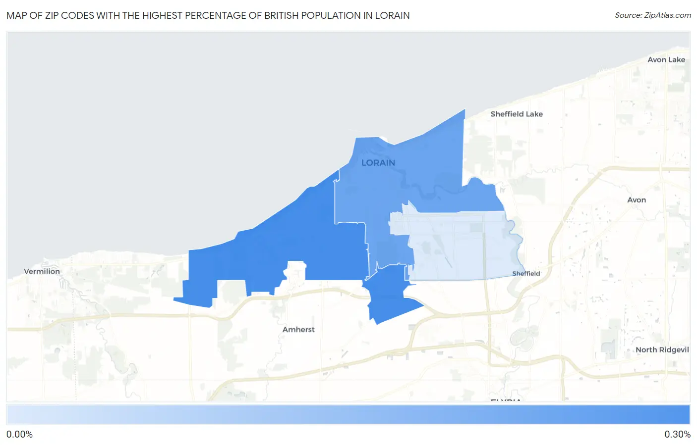 Zip Codes with the Highest Percentage of British Population in Lorain Map