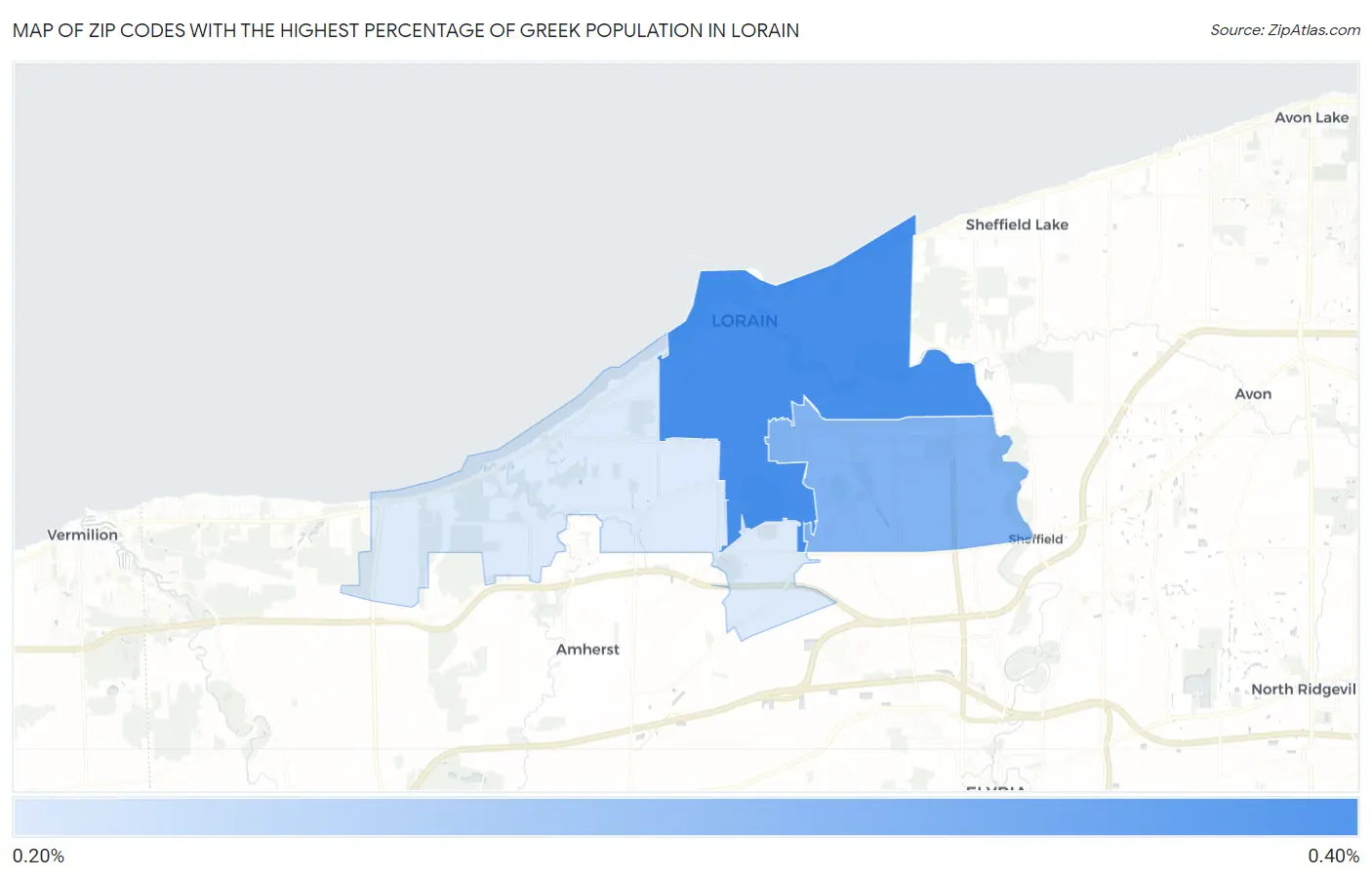 Zip Codes with the Highest Percentage of Greek Population in Lorain Map