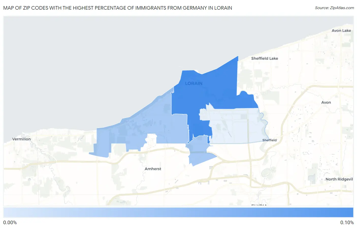 Zip Codes with the Highest Percentage of Immigrants from Germany in Lorain Map
