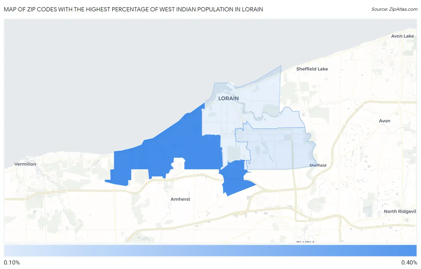 Zip Codes with the Highest Percentage of West Indian Population in Lorain Map