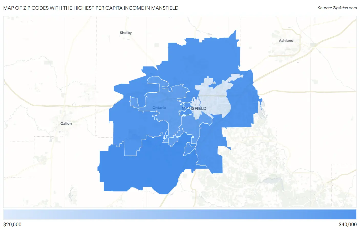Zip Codes with the Highest Per Capita Income in Mansfield Map