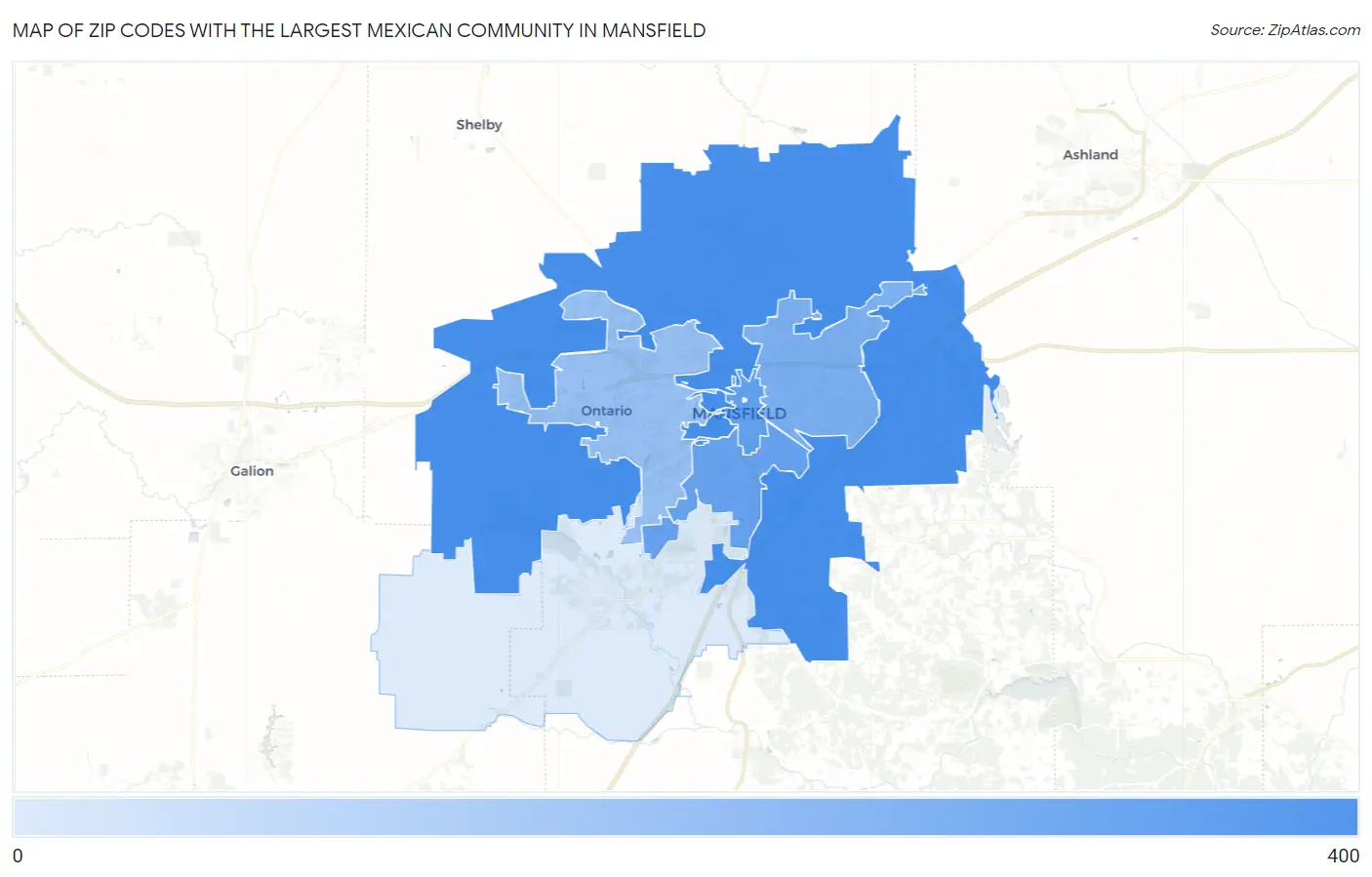 Zip Codes with the Largest Mexican Community in Mansfield Map