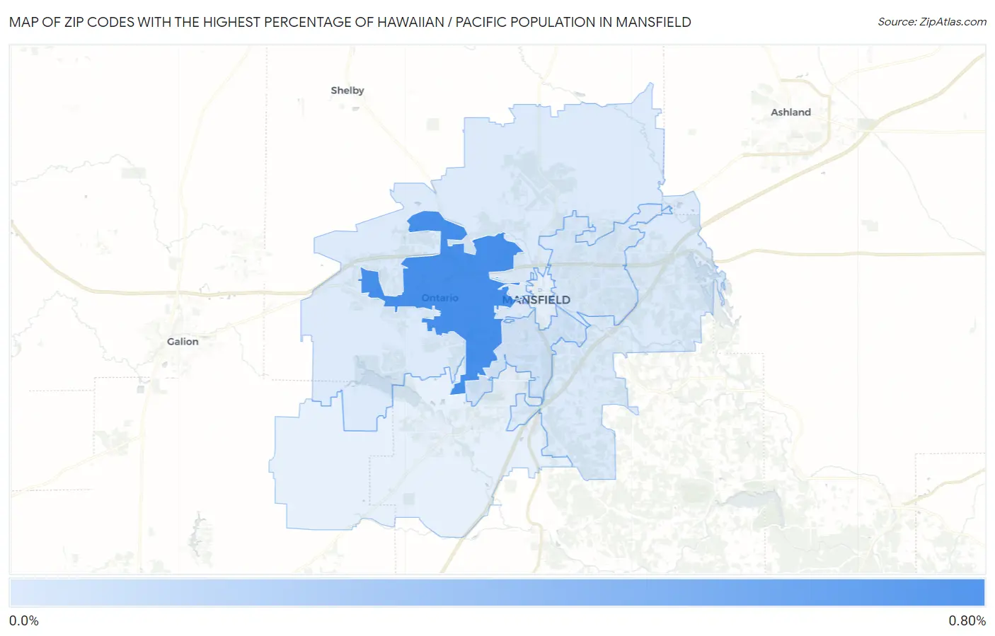 Zip Codes with the Highest Percentage of Hawaiian / Pacific Population in Mansfield Map